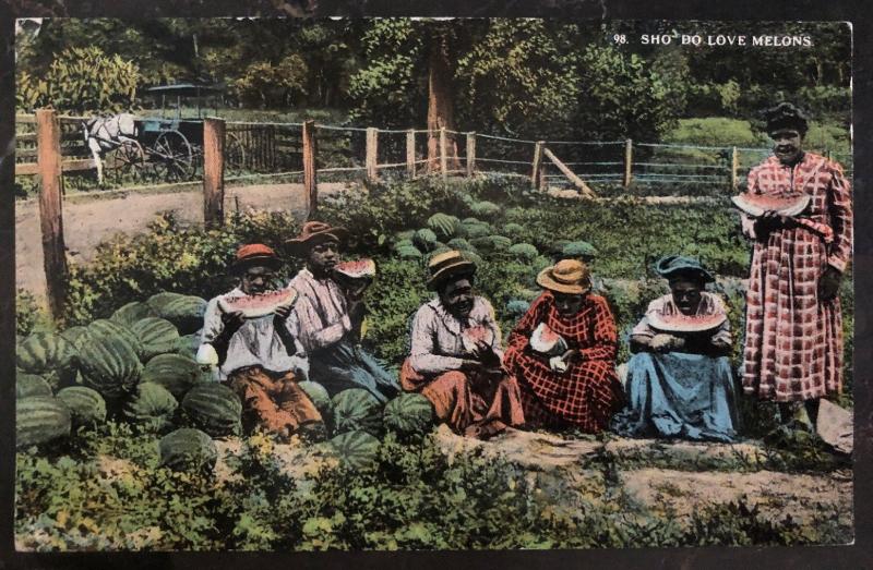 Mint Postcard Black Americana Eating Water Melons Sho Do Love