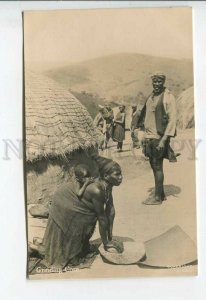 438915 British SOUTH Africa native girl Grinding Corn Vintage photo postcard