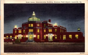 1943 Night Scene Admin. Building Bowman Field Airport Louisville KY Postcard