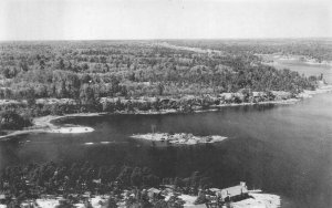 CAMP WANIKEWIN AERIAL VIEW PICKEREL CANADA DEXTER PRESS POSTCARD (1940s)