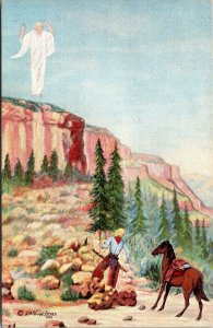 Vtg Art A Cowboy's Vision Artist Signed L.H. Dude Larsen Painting 1930s Postcard 