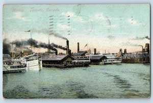 1908 Toronto Ontario Canada Vintage Postcard Harbor Steamer Ship Wharf Dock Port