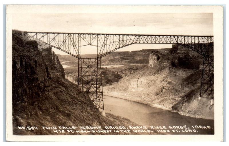 1932 RPPC Jerome Bridge, Snake River Gorge, Twin Falls, ID Postcard