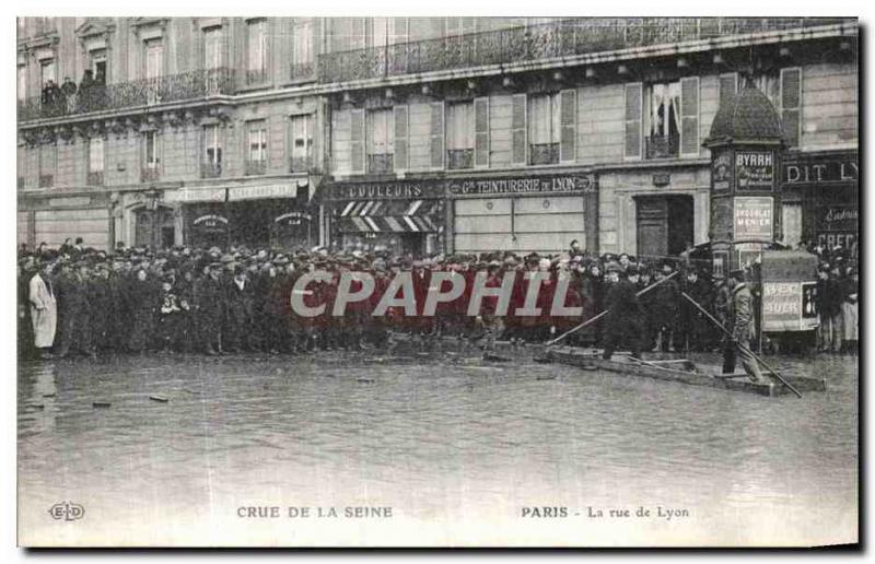 Old Postcard The Seine Paris Crue Of The Street Lyon