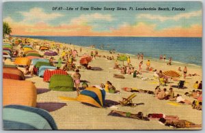 Vtg Fort Lauderdale Florida FL Beach View Sunny Skies 1950s View Linen Postcard