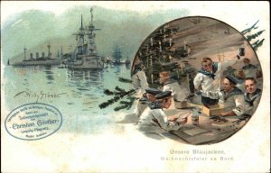 Germany Navy Ship Sailors Celebrate Christmas Overprint c1905 Postcard