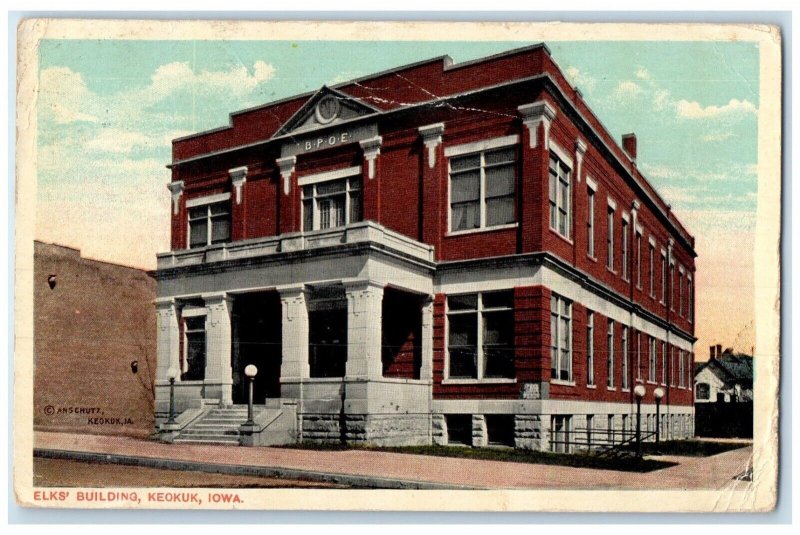 1919  BPOE Elks Building Exterior Building Keokuk Iowa Vintage Antique Postcard