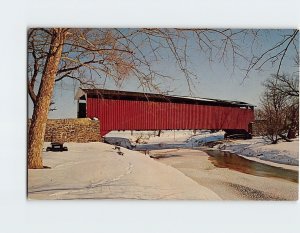 Postcard The Paradise Bridge Covered Bridge Snow Scene Pennsylvania USA