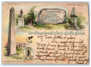 1900 Greetings Historic Rattle Fields HillMonument Boston Massachusetts Postcard