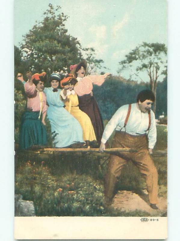 Pre-Linen MAN PULLING WOMEN ON SLED AB7998