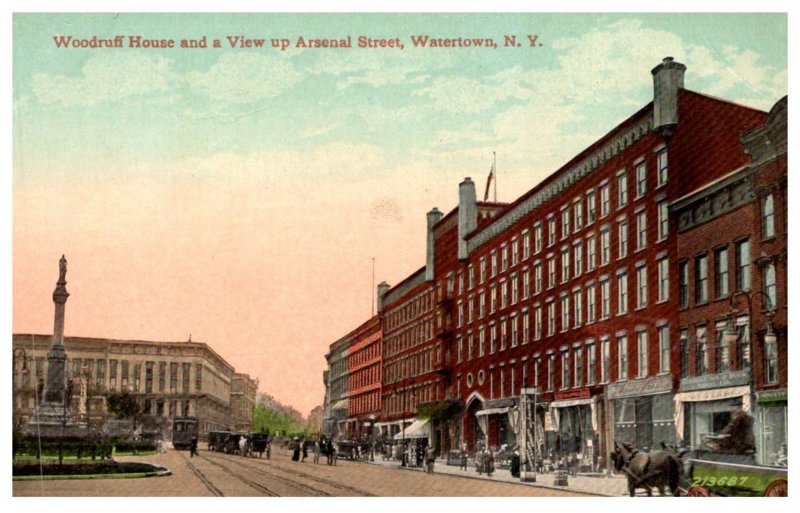 New York Watertown Woodruff House and View up Arsenal street