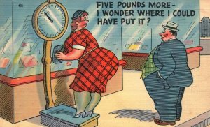 Vintage Postcard 1944 Five Pounds More I Wonder Where I Could Have Put It Comic