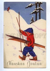 206788 NEW YEAR Young Sportsman SKIING by JEF Vintage postcard