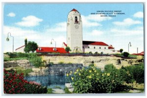 c1940 Union Pacific Depot Howard Platt Gardens Exterior Boise Idaho ID Postcard