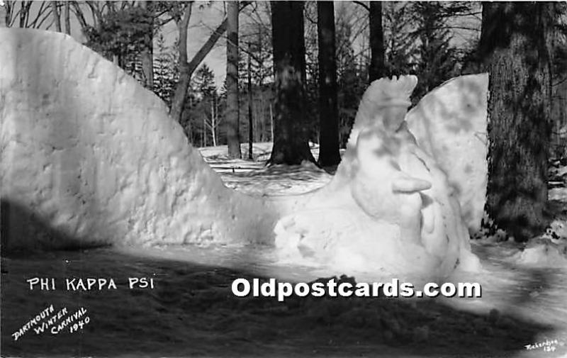 Phi Kappa Pshi Real Photo Dartmouth Winter Carnival 1940 Snow Sculpture Unused 