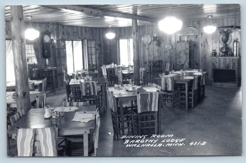 Postcard MI Walhalla Dinning Room Interior Barothy Lodge RPPC Real Photo C05