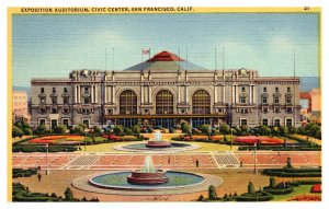 Vintage 1940s Postcard Exposition Auditorium, Civic Center, San Francisco, CA