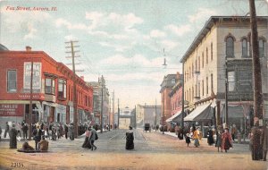 J43/ Aurora Illinois Postcard c1910 Fox Street Stores People Paulos 264