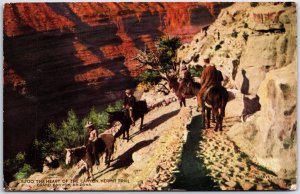 VINTAGE POSTCARD ON MULES IN THE HEART OF THE GRAND CANYON POSTED 1915 EXPO