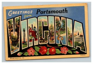 Vintage 1940's Postcard Greetings From Portsmouth Virginia - City Views