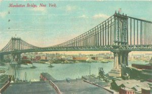 Manhattan Bridge NYC Litho Postcard Cooper Station Postmark