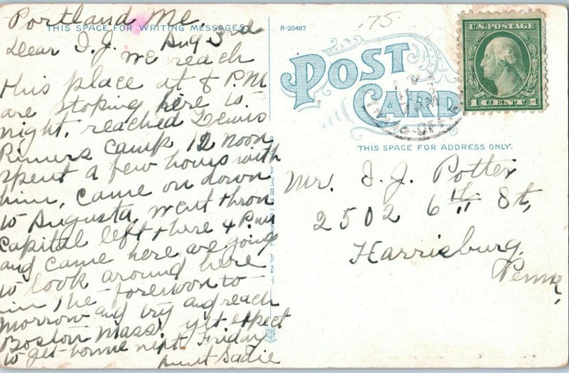 Post Office in Augusta Maine Postcard Posted