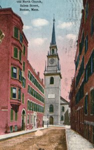 Vintage Postcard 1916 Old North Church Parish Salem Street Boston Massazchusetts