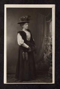 New Years Lady with Large Hat Fur Muff REAL PHOTO Postcard RPPC RP Carte Postale