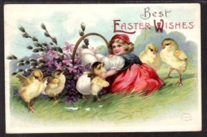 Best Easter Wishes Girl Chicks Postcard 5937