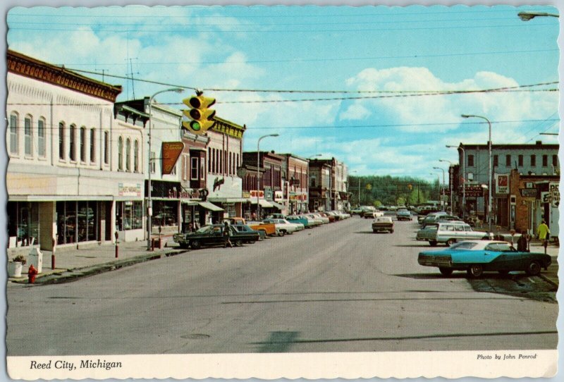 c1970s Reed City MI Downtown Uptown Ave Business Street View Advertising Sign 7P