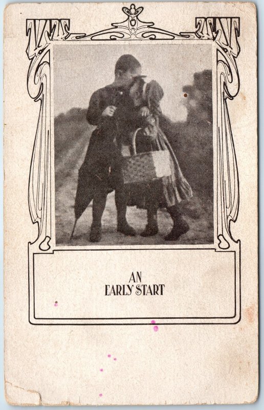 c1900s UDB Early Start Children Boy Girl Kiss Photo Love Letter Romance A279