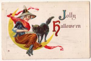 Jolly Halloween, Witch & Black Cat - by Stecher