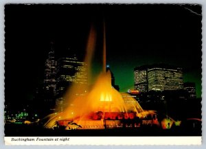 Buckingham Memorial Fountain At Night, Chicago, Illinois, Chrome Postcard #3