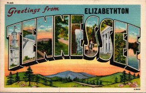 Postcard TN LARGE LETTER Greetings from Elizabethton Duplex Cancel 1947 S28