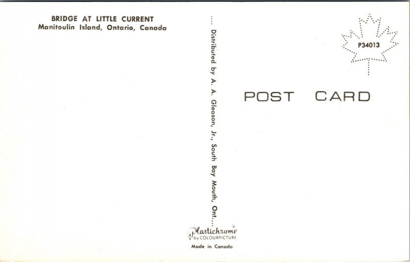 Bridge Little Current Manitoulin Island Ontario Canada Postcard VTG UNP Vintage  