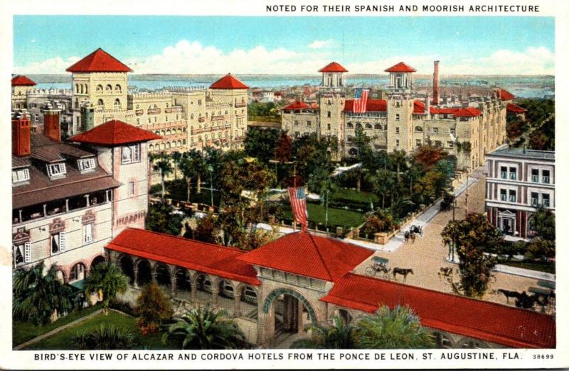 Florida St Augustine Birds Eye View Of Alcazar and Cordova Hotels from Ponce ...