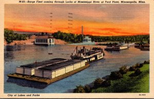 Minnesota Minneapolis Barge Fleet Coming Through Locks Of Mississippi At Ford...