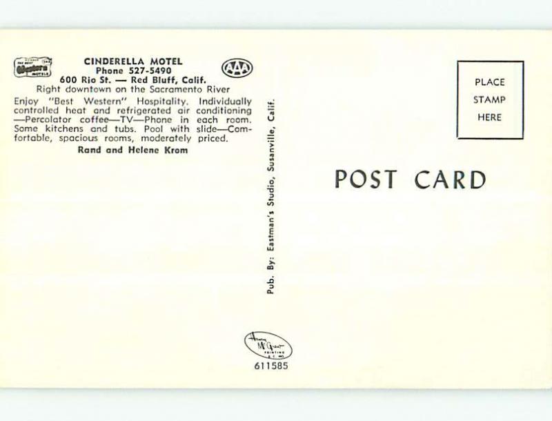 Unused Pre-1980 CINDERELLA MOTEL & POOL Red Bluff California CA u5900