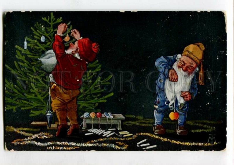 3120411 New Year GNOME w/ X-mas Tree by TM vintage Color PC