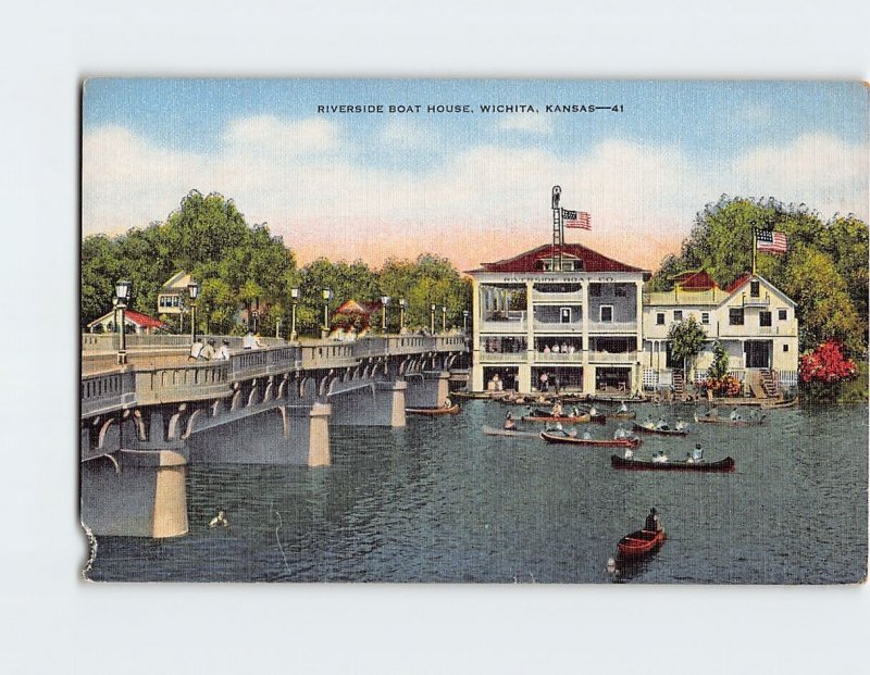 Postcard Riverside Boat House Wichita Kansas USA