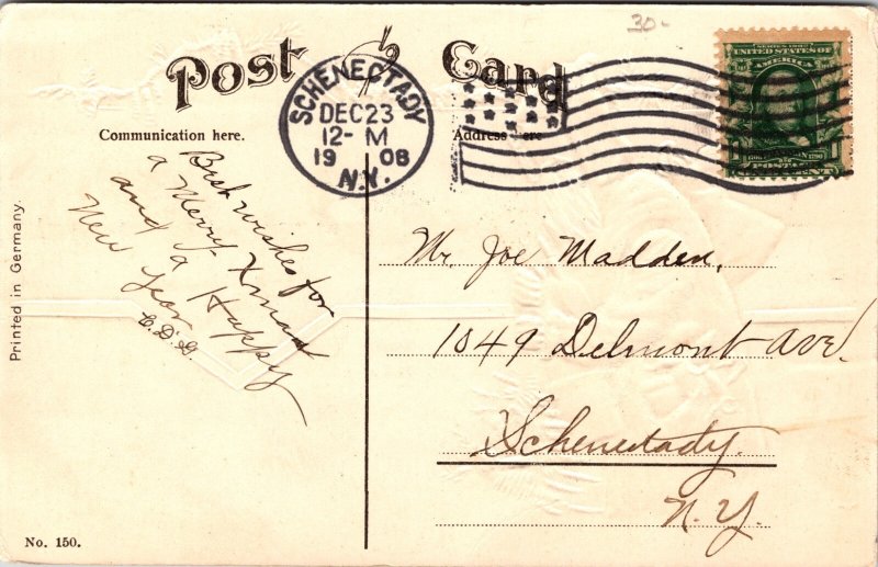 1908 Embossed Postcard Blue Robe Santa Claus Christmas Tree Germany