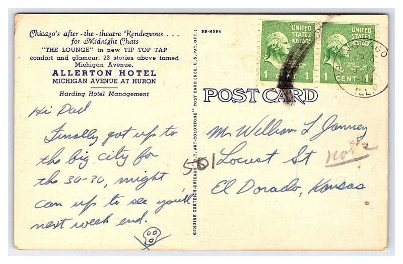 Tip Top Tap Allerton Hotel Chicago ILL Illinois c1954 Postcard