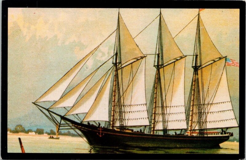 Three Masted Schooner Ship American Flag Book Tackle Shop Rhode Island Postcard 