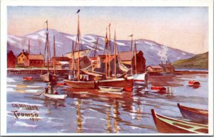 postcard art - Norway - Tromso sailboats