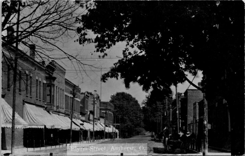 AZO RPPC Real Photo Postcard OH Amherst Elyria Street Business Section ~1910 B10