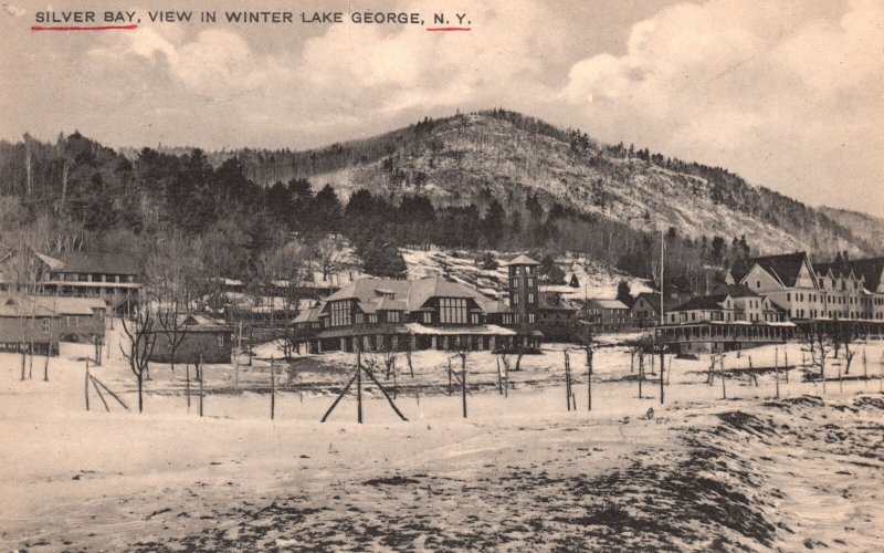 Vintage Postcard Silver Bay View In Winter Lake George Mountains New York NY