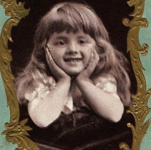  1895 Trade Victorian Card Woolson Spice Co Embossed Print Photo Little Girl 