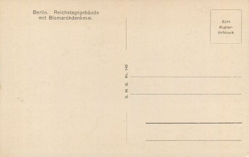 Postcard Germany Berlin reichstadsgebaude mit bismarkckdenkmal architecture