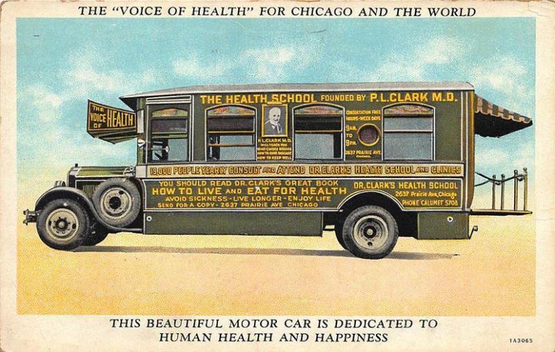 Chicago IL Dr. P. L. Clark's Health School Motor Car Health & Happiness Postcard 
