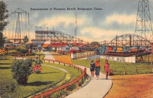 Bridgeport Connecticut Pleasure Beach Amusement Park Color Linen PC U4589